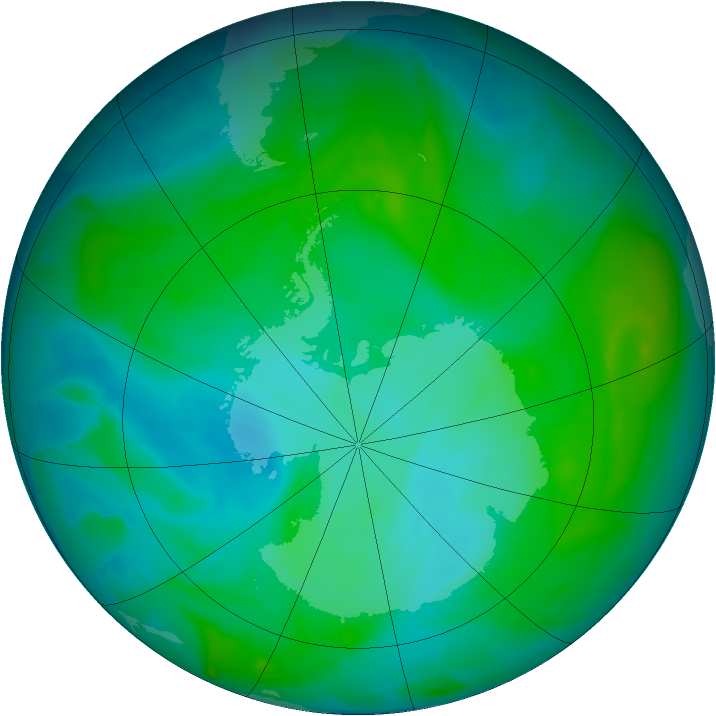 Antarctic ozone map for 09 January 2013
